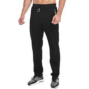 Tansozer Mens Joggers Tracksuit Bottoms Open Hem Cotton Zip Pockets
