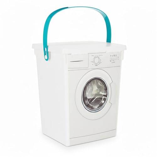 GEEZY Washing Powder Storage Container with Lid & Handle 5L - Washing Machine Shaped Laundry Detergent Box for Powder Pods or Dishwasher Tablets - Utility Room Storage Solutions & Organiser