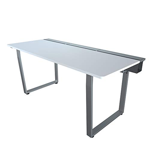 DEZCTOP Bifrost 63W x 28D Gaming PC Computer Desk, Large Workstation for Gamers or Home Office with Reserved Space for Headset/Cup Holders, Cable Management, Stainless Steel Frame (White)