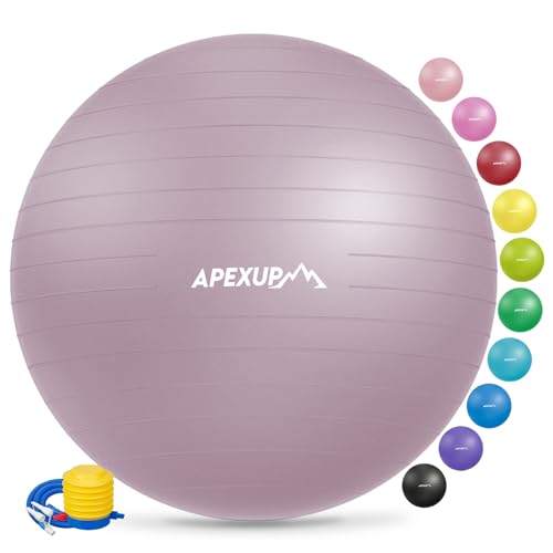 APEXUP Yoga Ball Exercise Ball Anti Slip Heavy Duty for Fitness, Balance & Core Workout XL (27"~30") 75cm Mauve