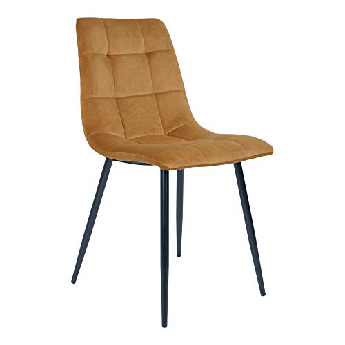 Chaise de Repas MIDDELFART en Velours Jaune Moutarde - Pieds en métal Noir - Chaise de Salle à Manger au Design scandinave