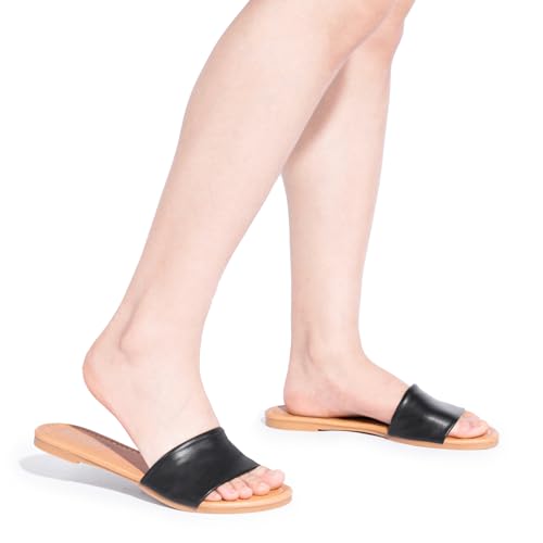 Image of FITORY Women's Slide Sandals Fashion Square Open Toe with Padded Footbed Slippers for Beach Size