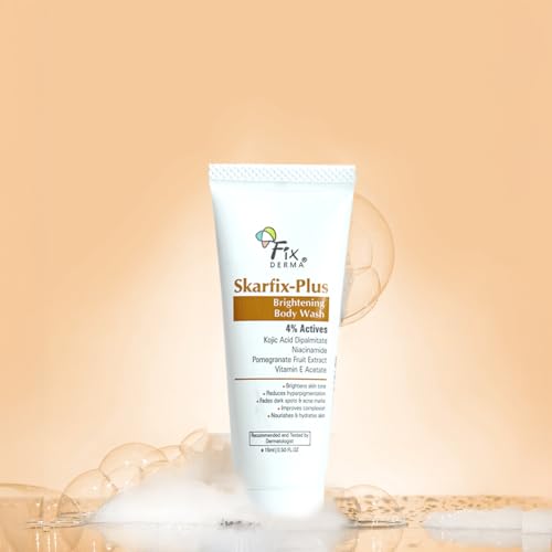 Image of Fixderma Skarfix Plus Brightening Body Wash with 4% Actives (Kojic Acid, Niacinamide Acid, & Vitamin E) | Skin Whitening Body Wash Shower Gel Women & Men | For Hyperpigmentation - 15ml (Pack of 2)