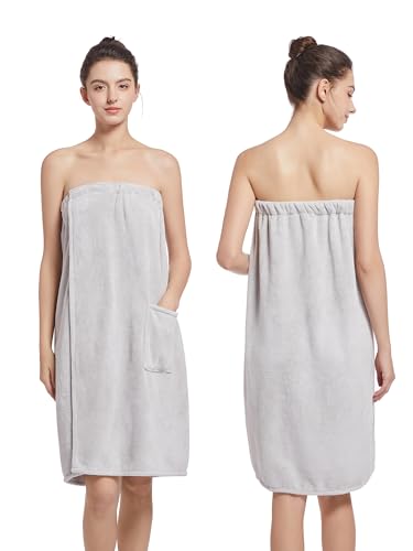 Image of Women'S Soft Wrap Towel Full Length,Bath Robe After Shower Female Plush Long,Spa Bathrobes Lightweight With Pockets