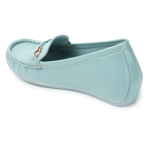 Image of ELLE Women's Flats Slip-On Loafers with Metallic Buckle