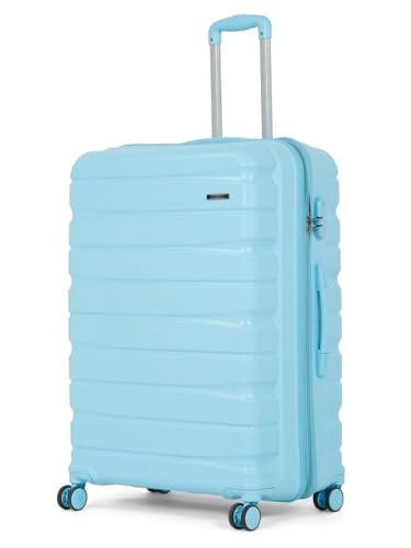 Image of Teakwood MA Trolley Bag, Hard with Zipper Closure, Adjustable Push Button & Cross Side Strap, Number Lock System 360 Degree (Large, Sky Blue)