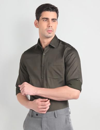 Image of Arrow Men Slim fit Cotton Solid Long Sleeves Cutaway Collar Shirt