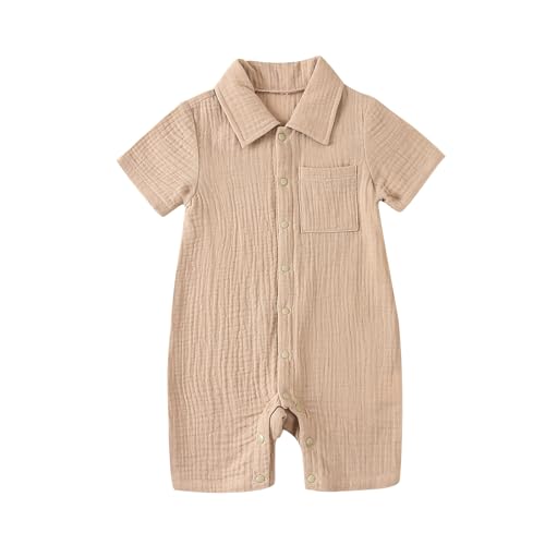 Image of Afunbaby Baby Boy Romper Short Sleeve Button Down Shirt Onesie Jumpsuit Shorts Summer Clothes Outfit Newborn Infant