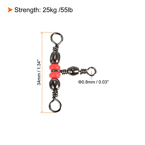 PATIKIL 3 Way Swivel, 60Pcs 55lb Stainless Steel Cross Line T-Turn Triple Barrel Terminal Tackle for Saltwater Freshwater Fishing Black - Image 2