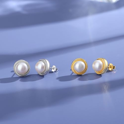 YAMI Sterling Silver Natural Cultured Pearl Earrings for Women, Black/White/Pink/Grey Pearl Stud Earrings 8MM, Hypoallergenic Jewelry Gifts for Mother Wife Her2