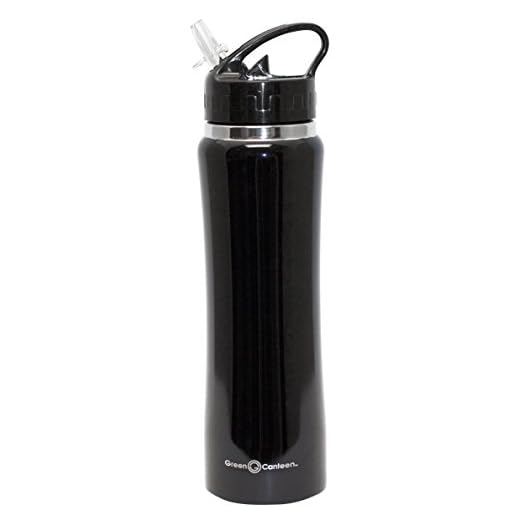 Green Canteen Vacuum Double Wall Stainless Steel Thermal Water Bottle, 25 oz, Black