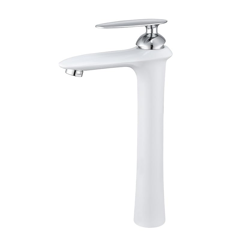 Bateria umywalkowa, Miedziana, jednootworowa, ceramiczna bateria umywalkowa | Wielokolorowa umywalka nablatowa w łazience: kran z jednym otworem(White+Chrome Basin Faucet)