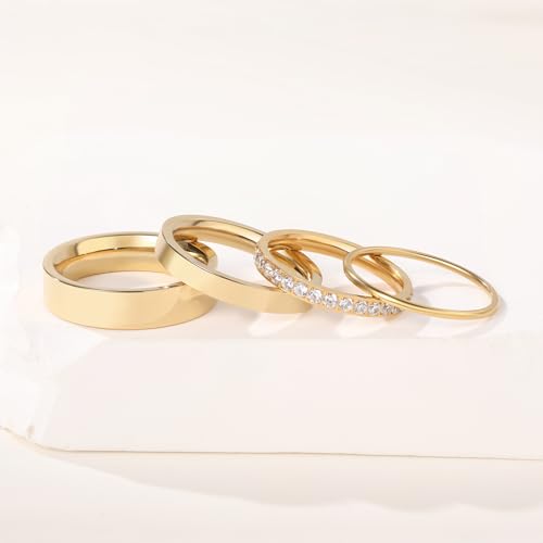 4 Pcs 14k Gold Filled Rings for Women Non Tarnish Wedding Bands Stacking Rings for Women Titanium Steel CZ Simulated Diamond Knuckle Ring Set3