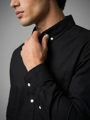 Image of Urbano Fashion Men's Cotton Full Sleeve Regular Fit Solid Oxford Shirt with Button-Down Collar