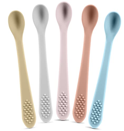 Image of Silicone Baby Spoon Self Feeding Utensil First Stage Infant Feeding Spoon - Soft & Gentle on Gums - BPA Free Set (Pastel3)