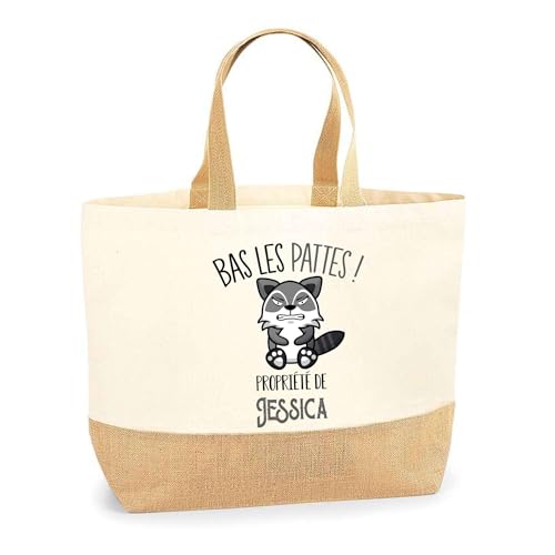 Sac en coton et toile de jute Jessica au motif raton laveur