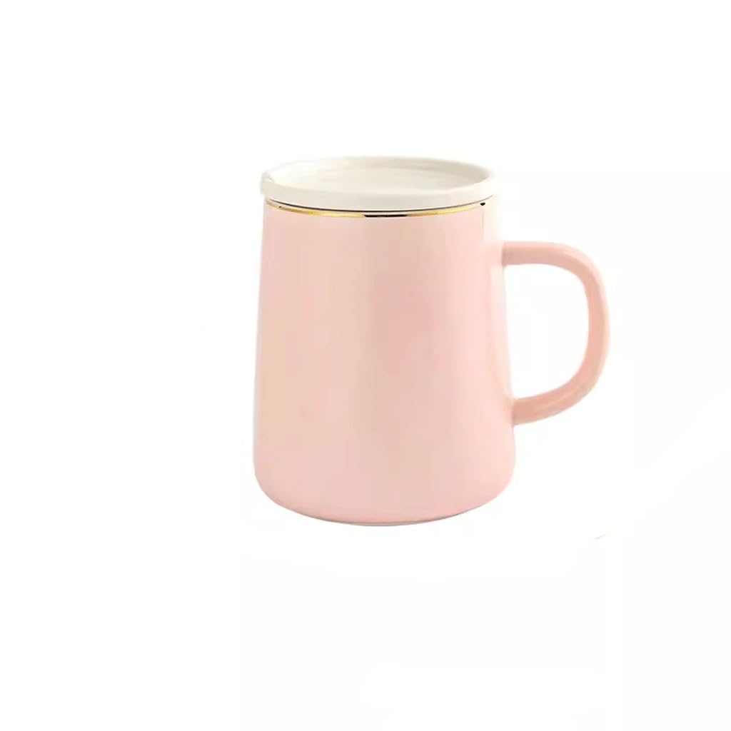 Tazza di vetro, tazza da tè, tazza da caffè in vetro, tazza in ceramica con coperchio e cucchiaio, per ragazze, casa, coppia, tazza da latte, tazza da caffè in ufficio, tazza per la colazione (A)