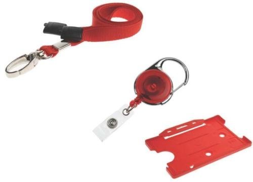 ID Heavy Duty Lobster Neck Strap Lanyard, Card Holder & Retractable Reel Pass Badge Holder Red (25)