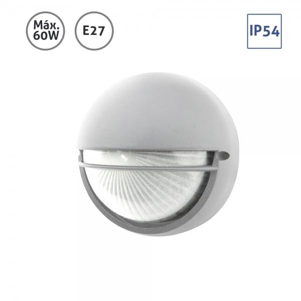 Plafón exterior circular con visera plata 60W E27