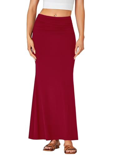 Women's Fold Over Waist Maxi Skirt Lightweight Floor Length Flared Long Skirts