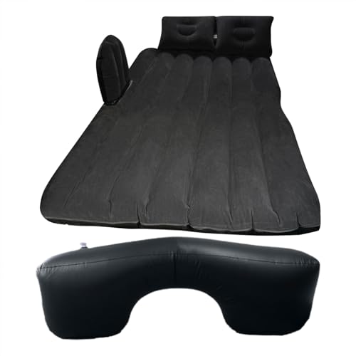 Colchón inflable de aire para coche, PVC de doble cara, asiento trasero grueso con 2 almohadas, cama inflable con cojín móvil negro, cama de viaje plegable para camping, playa, viajes por carretera