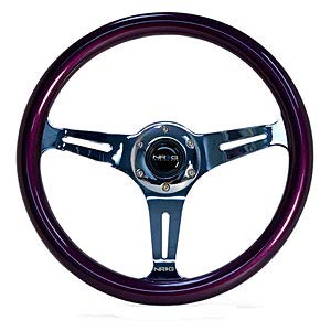 NRG Innovations ST-015CH-PP Classic Wood Grain Wheel (350mm 3 chrome spokes, purple pearl/flake paint)