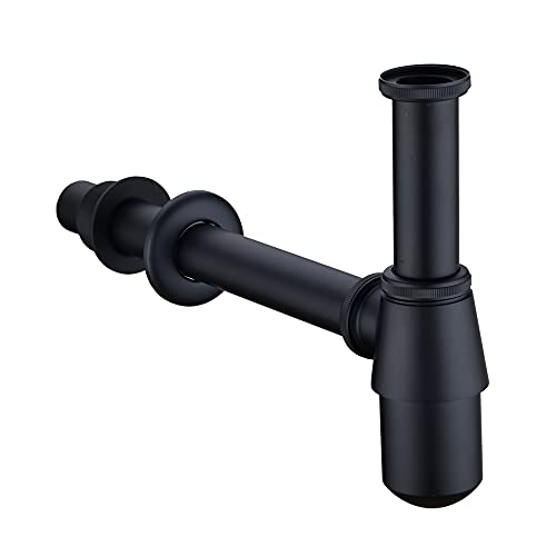 Nicmondo Basin Sink Waste Drain Bottle Trap Brass1/4, Anti-odor and Anti-blocking Basin Sink Waste Traps Drain Tube Kit Adjustable Height, Matt Black