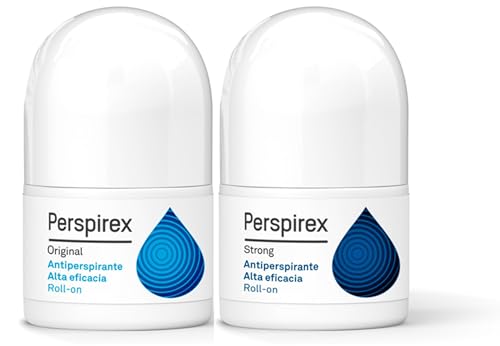 Perspirex ® | Strong + Original | Antitranspirante Roll-On | Pack Control Sudoración Intensa y Moderada | Protección 3-5 Días Contra Sudor | Tratamiento Axilas Hombre y Mujer | 20ml + 20ml