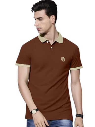 Image of LEOTUDE Men's Polo Neck Matty Half Sleeve Collor Solid Regular Fit Tshirts (Sky Blue)
