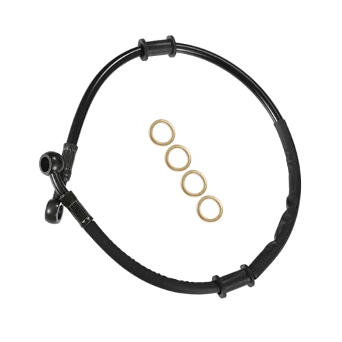 Image of VekAuto 1 Kit Motorcycle Brake Clutch Oil Hose, 55cm Braided Brake Lines Universal for Motor Bike Rubber Carbon Steel Black