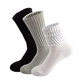 GeGeDa Slouchy Socks women Crew Socks Retro Solid Cotton Boot Calf slouch Socks for woman Chunky Ribbed Cozy Scrunch Socks Size 5-11
