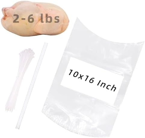 Poultry Shrink Wrap Bags,10x16 Inches 30 Pcs Clear Poultry Heat Shrink Bags Freezer With Zip Ties, Silicone Straw for Chickens, Rabbits