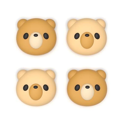 Image of PlayVital Thumb Grips for Nintendo Switch 2 | Kawaii Silicone Joystick Caps (4-Pack) - Cute Accessories Animal Design Thumbstick Covers for Joycon 2 - Cozy Bear