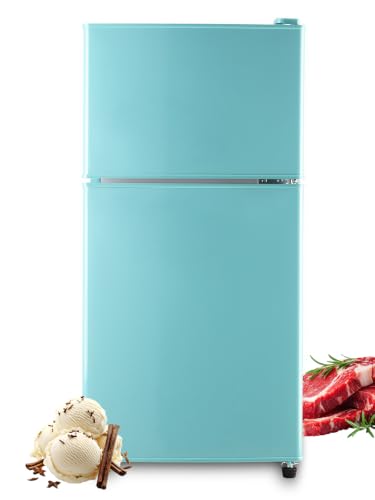 Image of F.W.WOOLWORTHS Refrigerator with Freezer 3.5 Cu.Ft Blue | 7 Level Temp Adjustable Thermostat, Compact Fridge with 2 Doors for Office, Kitchen, Dorm and Bedroom, Blue