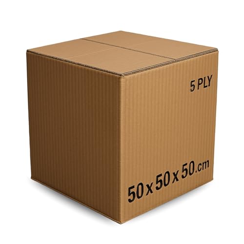 Heavy Duty 5 Ply (Layers) Shipping Carton Box 50x50x50 cm Large Moving Packing Box for Storage Relocation & Shipping Durable Crush-Resistant & Recyclable Count 1 Box