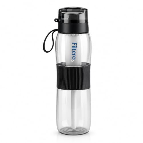 Filtero Filtered Water Bottle 740ml with NSF Certified Filter BPA-Free Leakproof Reduces Chlorine Odour VOCs & Microplastics Gym Travel Hiking & Camping Bottle + Filter