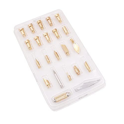 VOANZO Juego de 23 plantillas de punta de pluma para quemar madera, pirografía, trabajo, tallado, grabado en relieve, hierro, metal, puntas para herramienta de combustión de madera