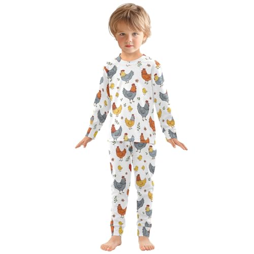 Pajama Sets Long Sleeve Chicken Pattern with Flowers Soft Comfy Sleepwear 2 Piece PJS 3-8T2