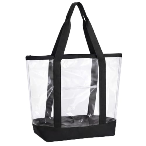 Image of Silkfly Clear Tote Bags Bulk, PVC Shoulder Handbag, Security Approved See Through Bag with Zipper Closure for Work