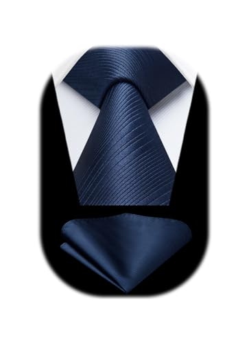 HISDERN Cravate Homme Bleu marine Cravates et Pochette Mariage Élégant Ensemble de Cravate Mouchoir