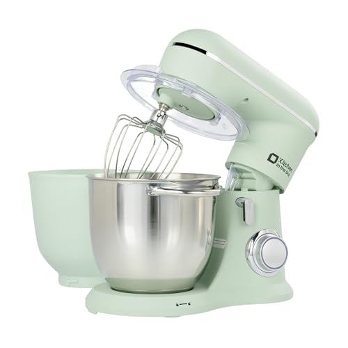 Kitchen in the box Robot Pâtissier, 4.5L+5L 2Bols Robots de Cuisine, 10 Vitesses Batteur Electrique Cuisine, 1300W Pétrin Professionnel avec Fouet, Batteur, Crochet (Vert)