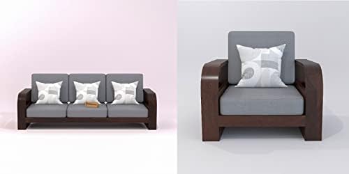 Image of Wooden 4 Seater Sofa Set for Living Room,3- to 4- Person Sofa Sets for Home, 3+1 Seater Sofa Sets for Home, Sheesham Wood (3+1 Seater,Walnut Finish)