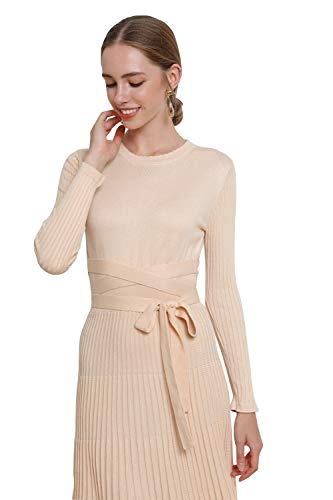 Image of Women's Long Sleeve Sweater Dress Ankle Length Fall Dress Vneck Knit Winter Dress