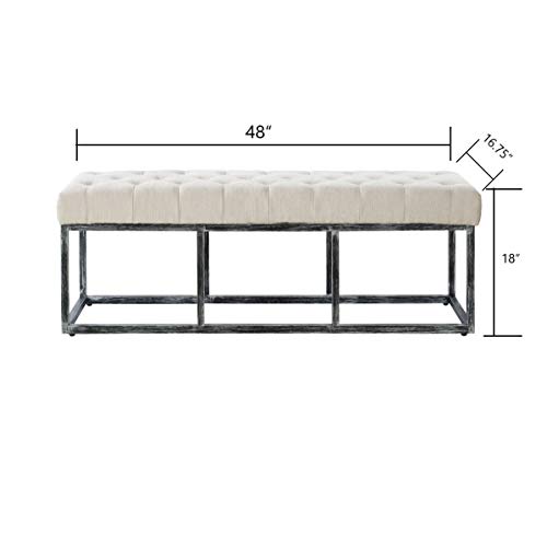 24KF Upholstered Tufted Long Bench with Metal Frame Leg, Linen Bench Ottoman with Padded Seat-Ivory