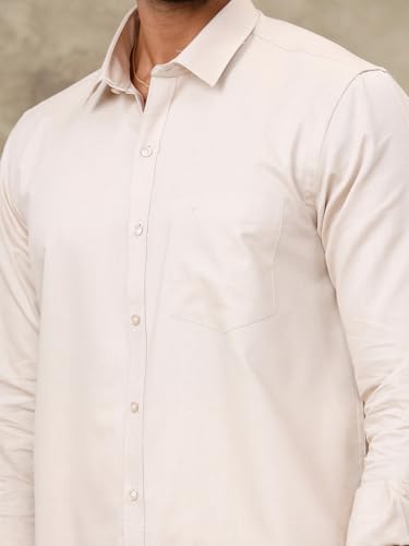 Image of RAMRAJ COTTON Men Full Sleeve Solid Shirt With Matching Border Dhoti|Ideal For Weddings And Occasion
