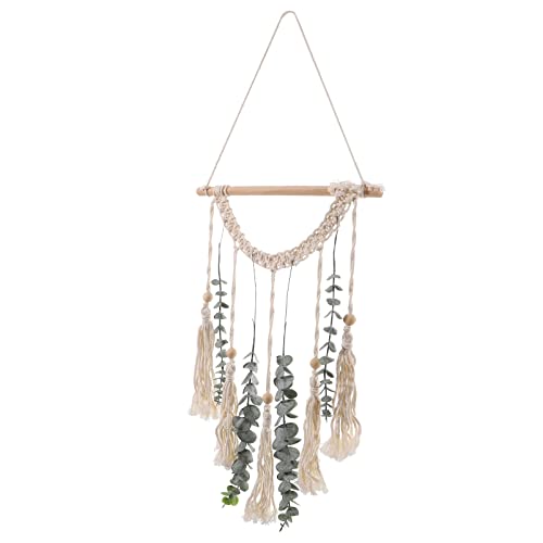 Tapiz de algodón para decoración de baño con eucalipto artificial y macramé 2