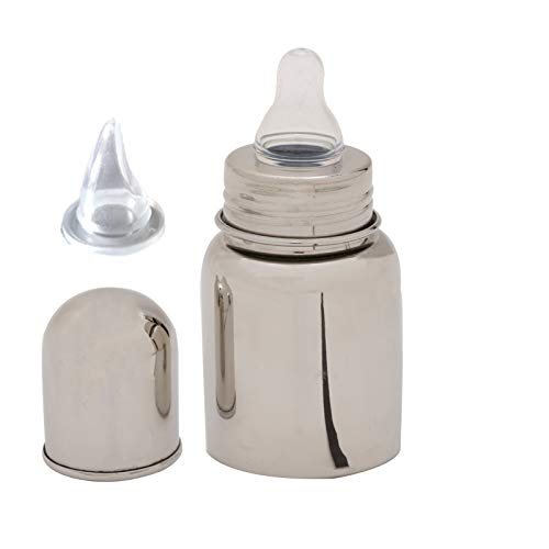 Beautiq Unique Collections Complete Stainless Steel Baby 2 in 1 Feeding Bottle 160ml with Additional Sipper Nipple (Flat Bottle)
