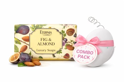 Image of Eternia Fig & Almond Soap Bar Face & Body Cleanser with Waterproof Shower Radio | Luxury Bath Combo for Deep Nourishment, Smooth Skin & Rich Fragrance