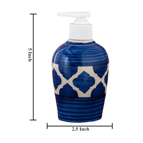Image of Ceramic Liquid Soap Dispenser, 300 ml, Blue | Refillable Pump Bottle for Hand Wash, Lotion, Shampoo & Kitchen Use, 1 Pieces