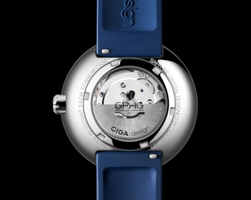 Image of CIGA Design Blue Planet Men's Luxury Watch, Stainless Steel Case, Automatic Movement, Rubber Strap, 30M Water Resistant Timepiece, Blue Dial, 2 Years Warranty - U033-SU01-W6U